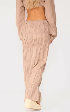 Clearance PrettyLittleThing Linen Look Ruched Maxi Skirt Stone