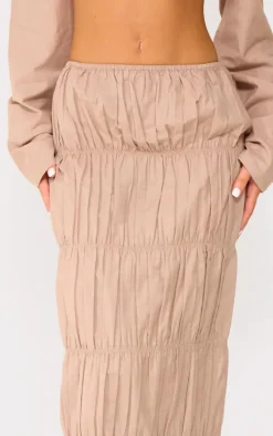 Clearance PrettyLittleThing Linen Look Ruched Maxi Skirt Stone