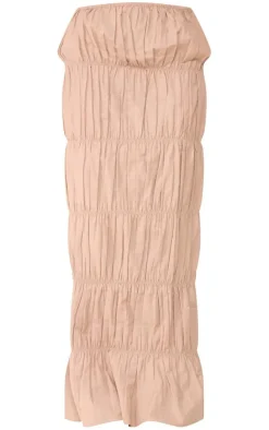 Clearance PrettyLittleThing Linen Look Ruched Maxi Skirt Stone