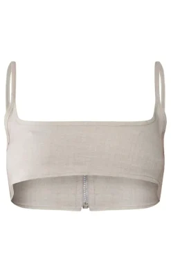 Online PrettyLittleThing Linen Look Strappy Bralet Stone