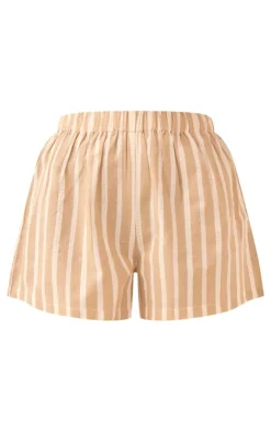 Discount PrettyLittleThing Linen Look Stripe Runner Shorts Stone