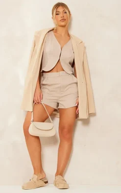 Online PrettyLittleThing Linen Look Tailored Vest Stone