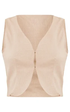 Online PrettyLittleThing Linen Look Tailored Vest Stone