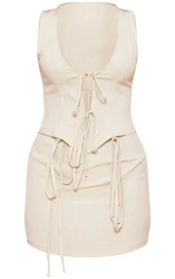 Linen Look Tie Bodycon Dress-PrettyLittleThing Sale