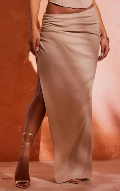 Online PrettyLittleThing Linen Look Tie Side Maxi Skirt Stone