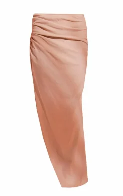 Online PrettyLittleThing Linen Look Tie Side Maxi Skirt Stone