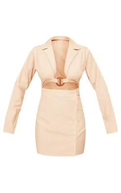 Linen Look Trim Detail Cut Out Blazer Dress-PrettyLittleThing Discount