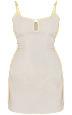 Linen Look V Bar Contrast Seam Strappy Bodycon Dress-PrettyLittleThing Outlet