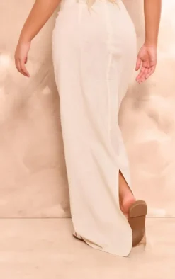 Best PrettyLittleThing Linen Look V Bar Maxi Skirt Stone