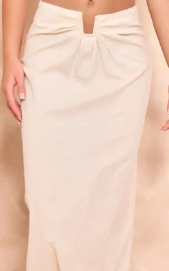 Best PrettyLittleThing Linen Look V Bar Maxi Skirt Stone