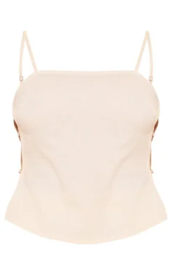 Best PrettyLittleThing Linen Look Velvet Strap Detail Cami Top Stone
