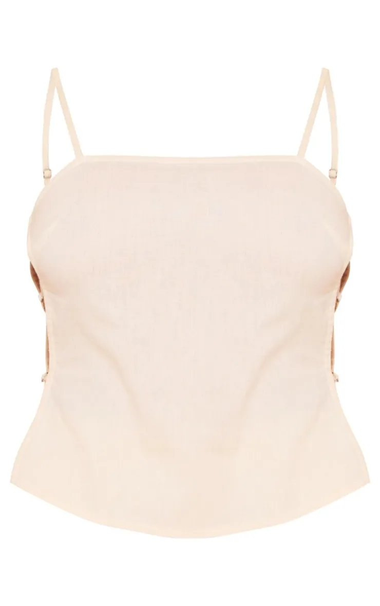 Best PrettyLittleThing Linen Look Velvet Strap Detail Cami Top Stone