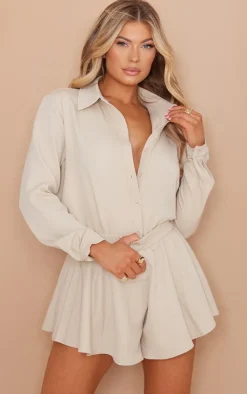 Outlet PrettyLittleThing Long Sleeve Oversized Shirt Stone