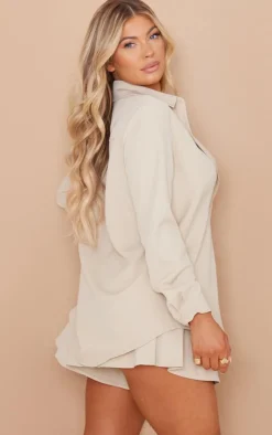Outlet PrettyLittleThing Long Sleeve Oversized Shirt Stone