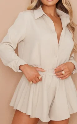 Outlet PrettyLittleThing Long Sleeve Oversized Shirt Stone