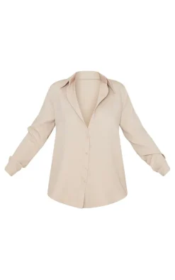 Outlet PrettyLittleThing Long Sleeve Oversized Shirt Stone
