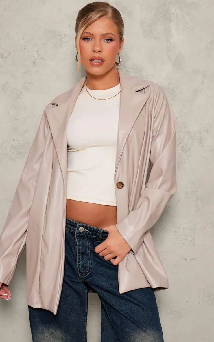 PrettyLittleThing Faux Leather Jackets*Longline Lapel Detail Faux Leather Blazer