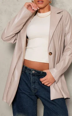 PrettyLittleThing Faux Leather Jackets*Longline Lapel Detail Faux Leather Blazer
