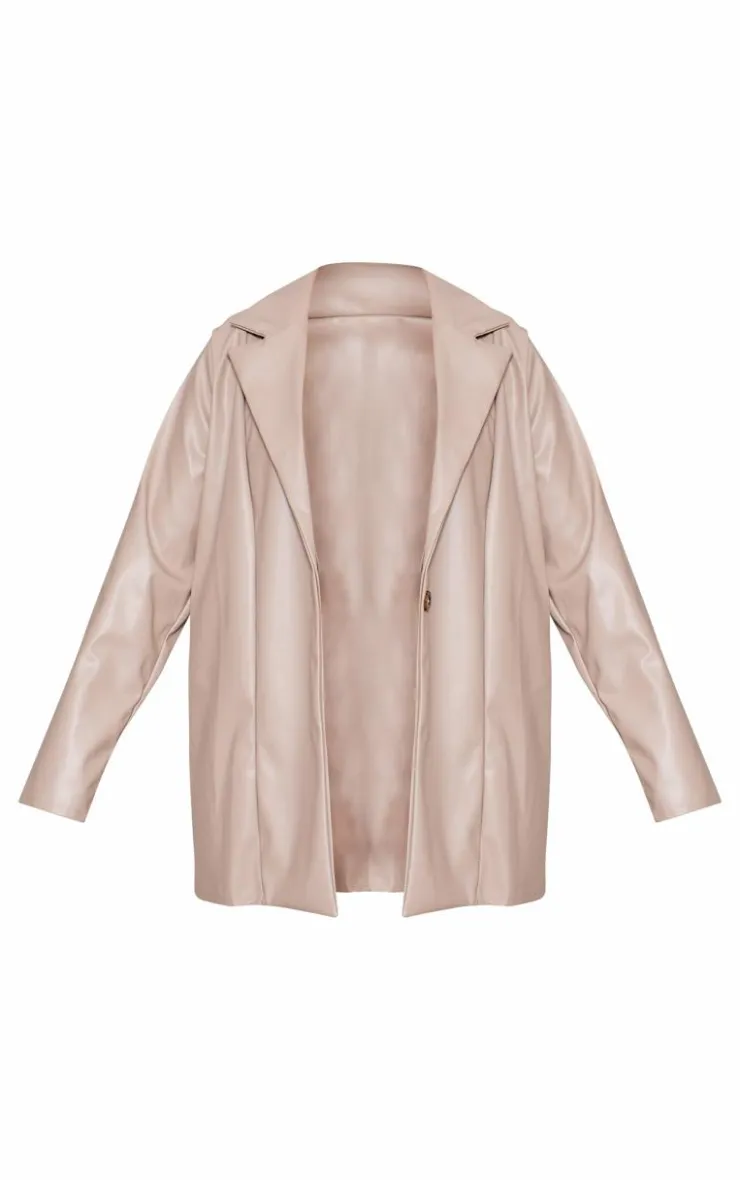 PrettyLittleThing Faux Leather Jackets*Longline Lapel Detail Faux Leather Blazer
