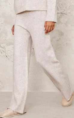 New PrettyLittleThing Luxe Knit Wide Leg Pants Stone