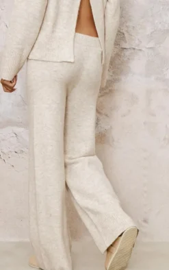 New PrettyLittleThing Luxe Knit Wide Leg Pants Stone