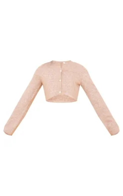 PrettyLittleThing Cardigans*Marl Knit Cropped Button Up Cardigan