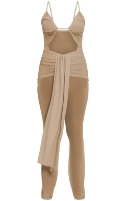 Mesh Ruched Panel Flared Jumpsuit-PrettyLittleThing Outlet