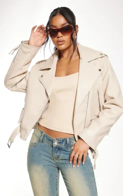 PrettyLittleThing Faux Leather Jackets*Oversized Faux Leather Quilted Biker Jacket