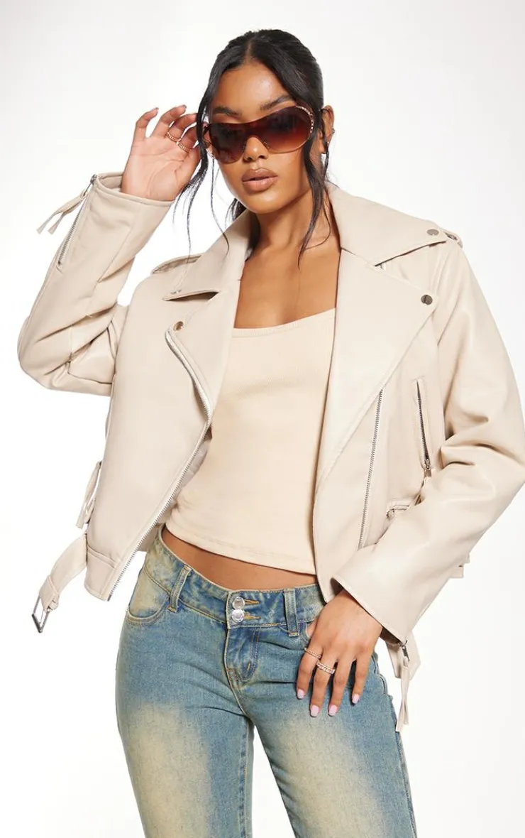 PrettyLittleThing Faux Leather Jackets*Oversized Faux Leather Quilted Biker Jacket