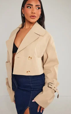 PrettyLittleThing Trench Coats*Panelling Detail Crop Trench Coat