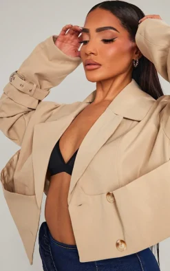 PrettyLittleThing Trench Coats*Panelling Detail Crop Trench Coat