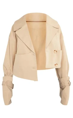 PrettyLittleThing Trench Coats*Panelling Detail Crop Trench Coat