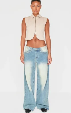 PrettyLittleThing Sleeveless Tops*Pinstripe Double Zip Sleeveless Shirt