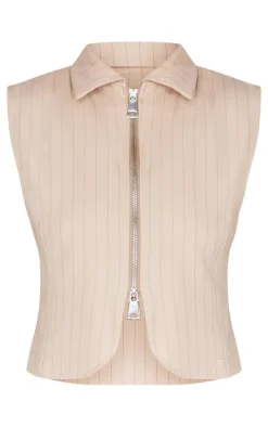 PrettyLittleThing Sleeveless Tops*Pinstripe Double Zip Sleeveless Shirt