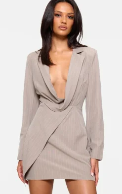 Pinstripe Plunge Blazer Dress-PrettyLittleThing Best