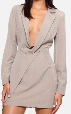 Pinstripe Plunge Blazer Dress-PrettyLittleThing Best