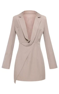 Pinstripe Plunge Blazer Dress-PrettyLittleThing Best