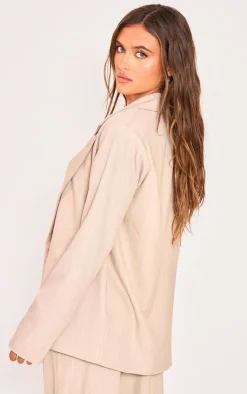Discount PrettyLittleThing Pinstriped Woven Oversized Suit Jacket Stone