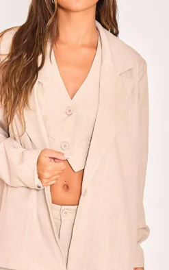 Discount PrettyLittleThing Pinstriped Woven Oversized Suit Jacket Stone