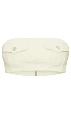 Best PrettyLittleThing Pocket Detail Denim Bandeau Top Stone