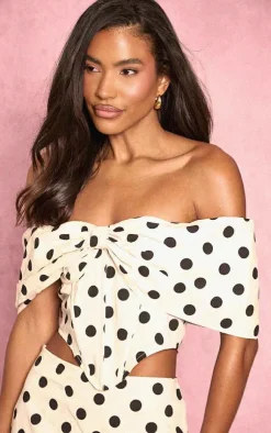 Discount PrettyLittleThing Polka Dot Bow Detail Corset Top Stone