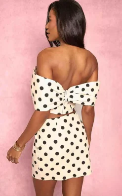 Discount PrettyLittleThing Polka Dot Bow Detail Corset Top Stone