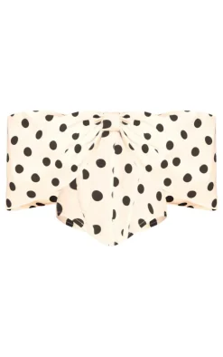 Discount PrettyLittleThing Polka Dot Bow Detail Corset Top Stone