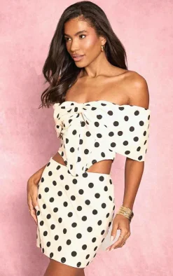 Sale PrettyLittleThing Polka Dot Mini Skirt Stone