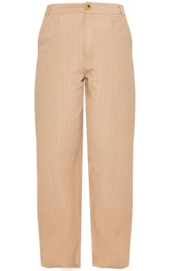 Discount PrettyLittleThing Poplin Pinstripe Tailored Wide Leg Pants Stone