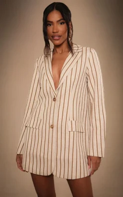 Premium Linen Tailored Pinstripe Blazer Dress-PrettyLittleThing New