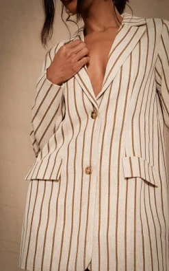 Premium Linen Tailored Pinstripe Blazer Dress-PrettyLittleThing New