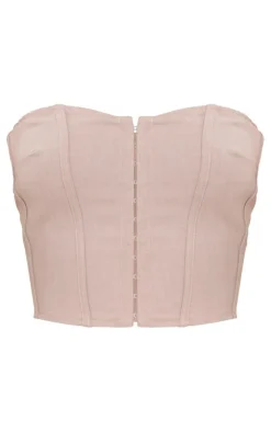 Discount PrettyLittleThing Premium Woven Hook & Eye Detail Bandeau Corset Stone