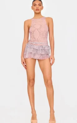Stone Print Mesh Rara Frill Skort Romper