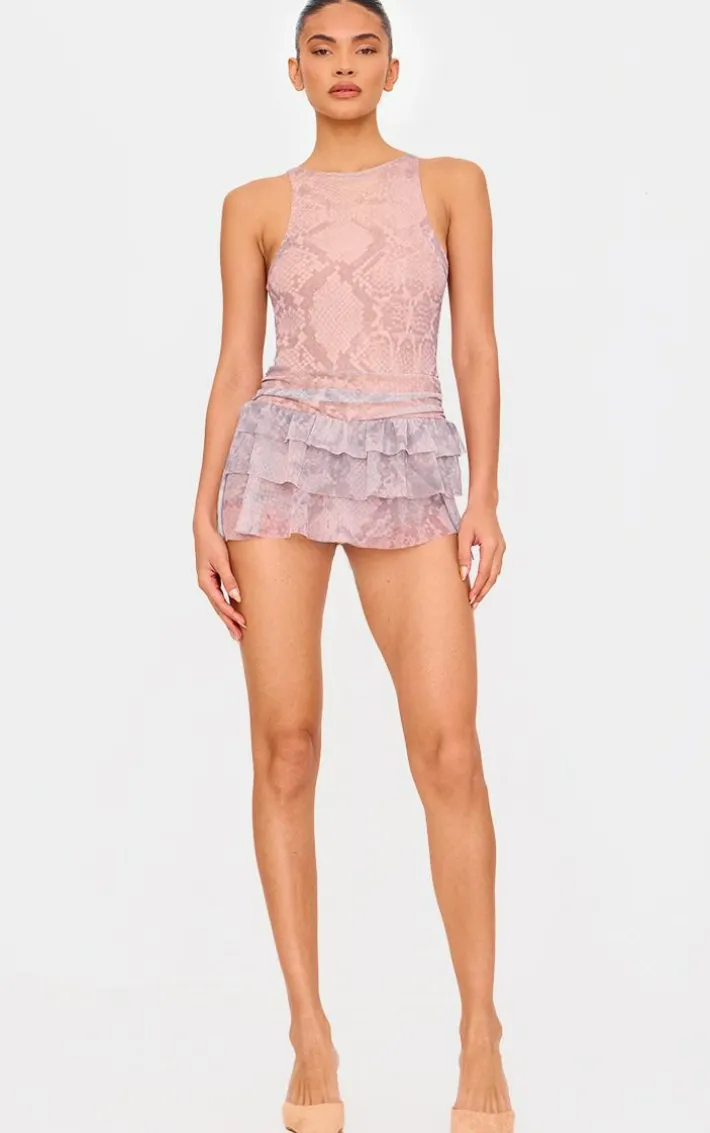 Stone Print Mesh Rara Frill Skort Romper
